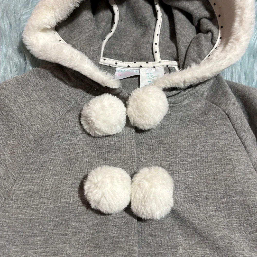 Maggie & Zoe Gray Hooded Kids Cape with Pom Poms sz 5T